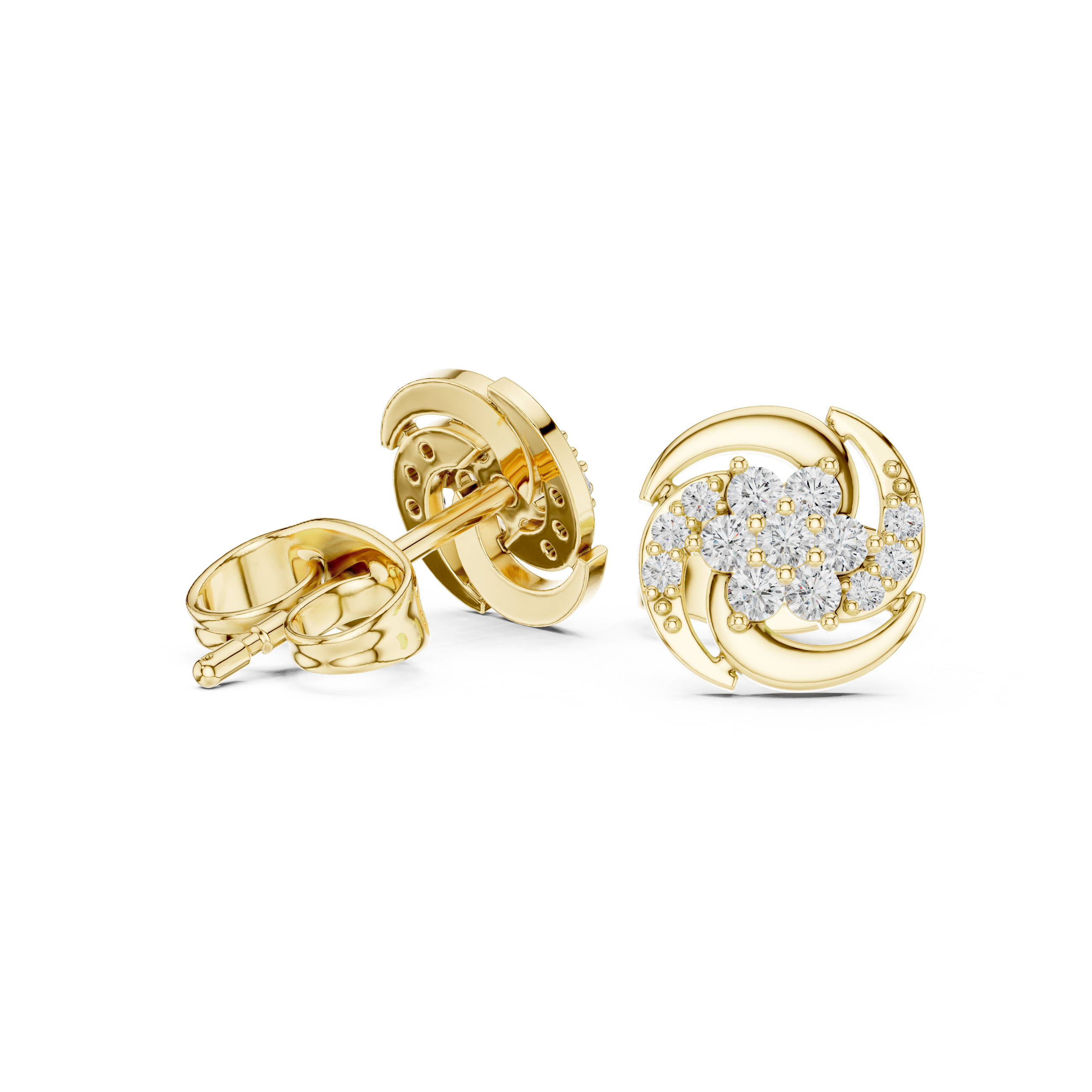 Round Floral Diamond Stud Earrings