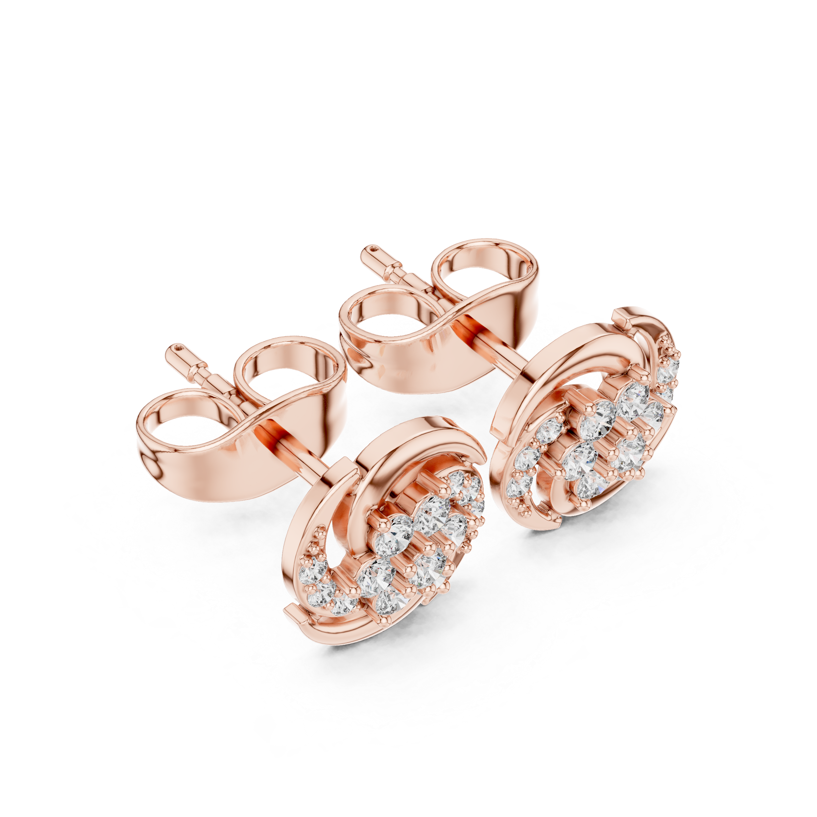 Round Floral Diamond Stud Earrings