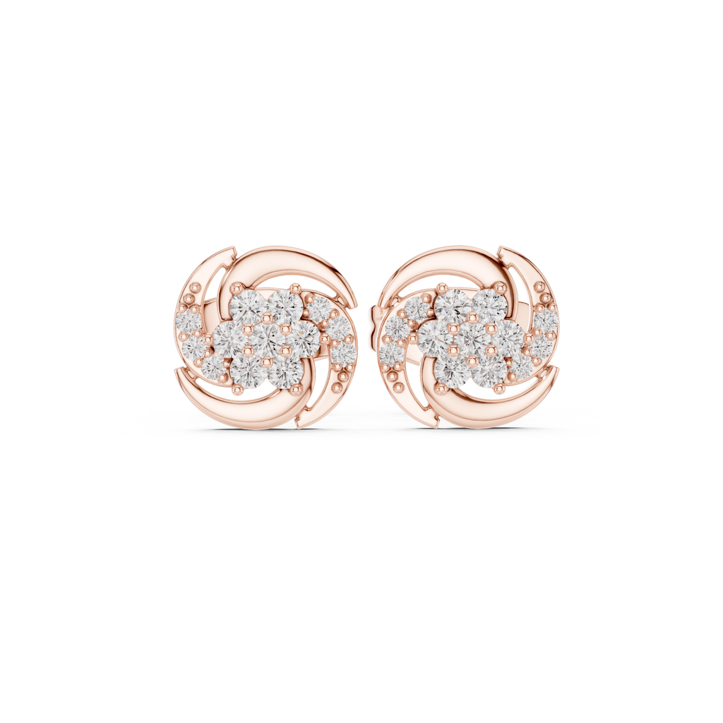 Round Floral Diamond Stud Earrings
