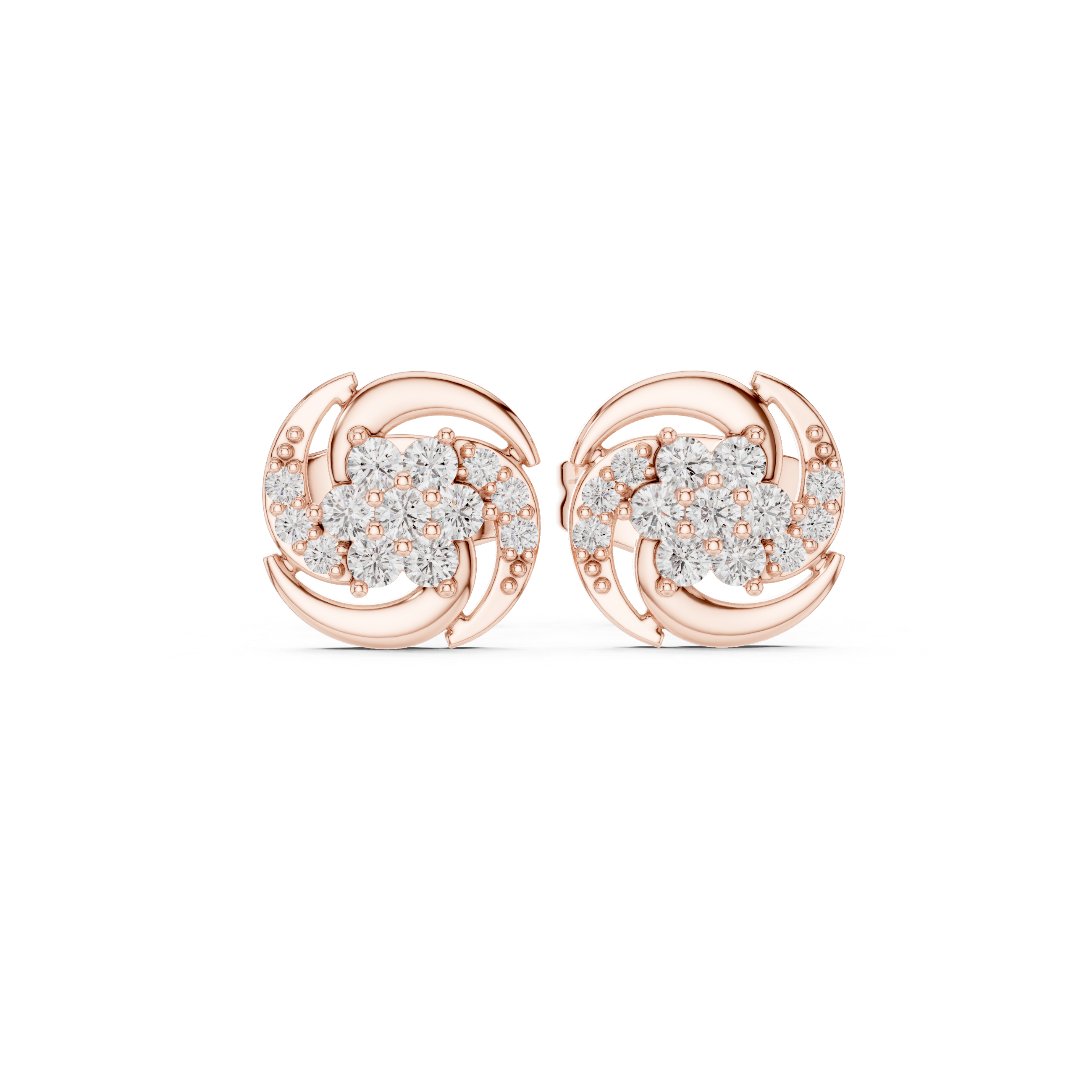 Round Floral Diamond Stud Earrings