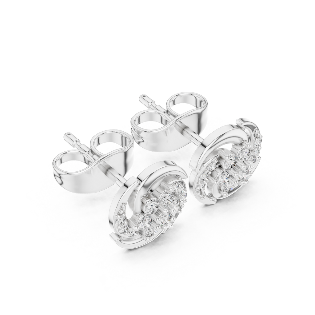 Round Floral Diamond Stud Earrings
