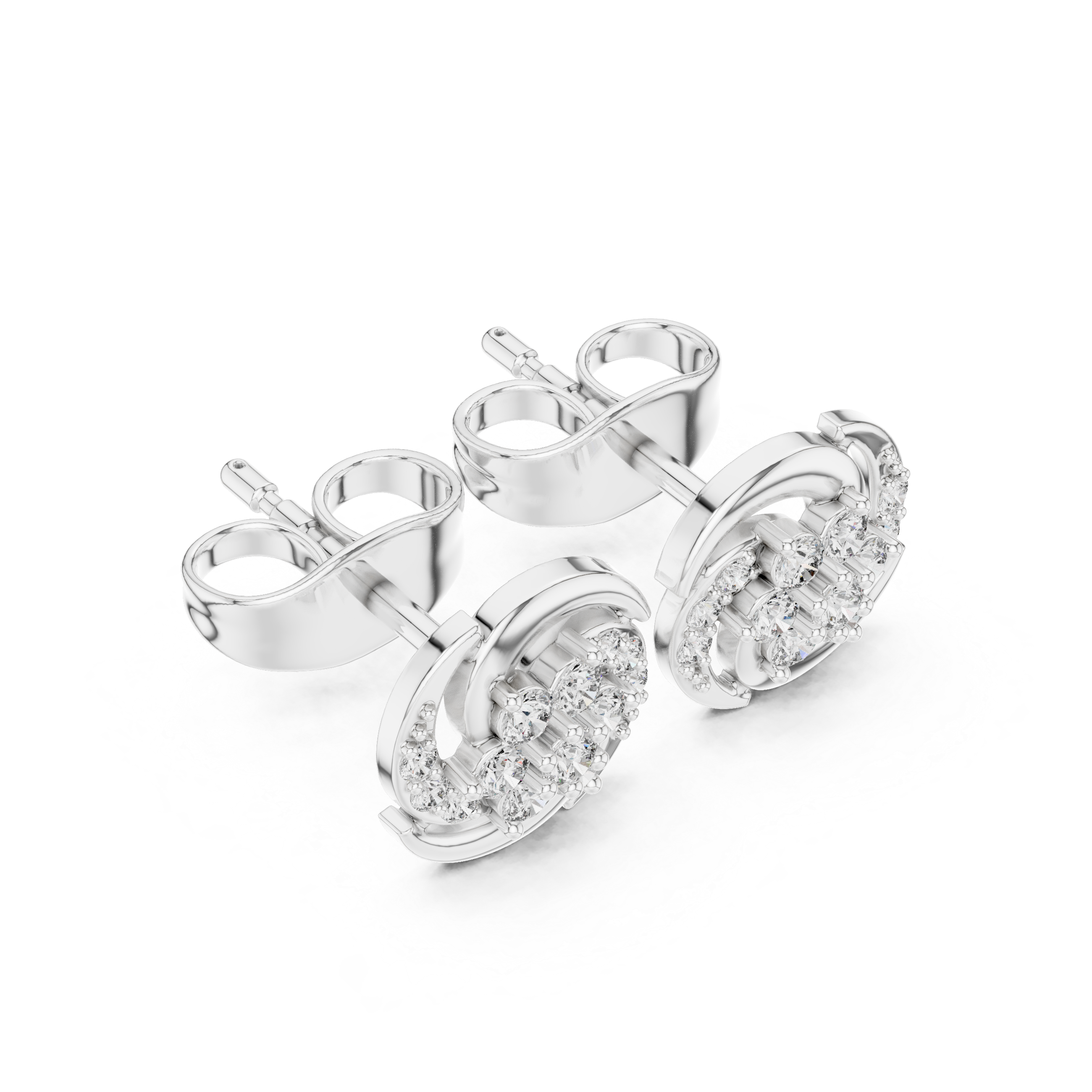 Round Floral Diamond Stud Earrings