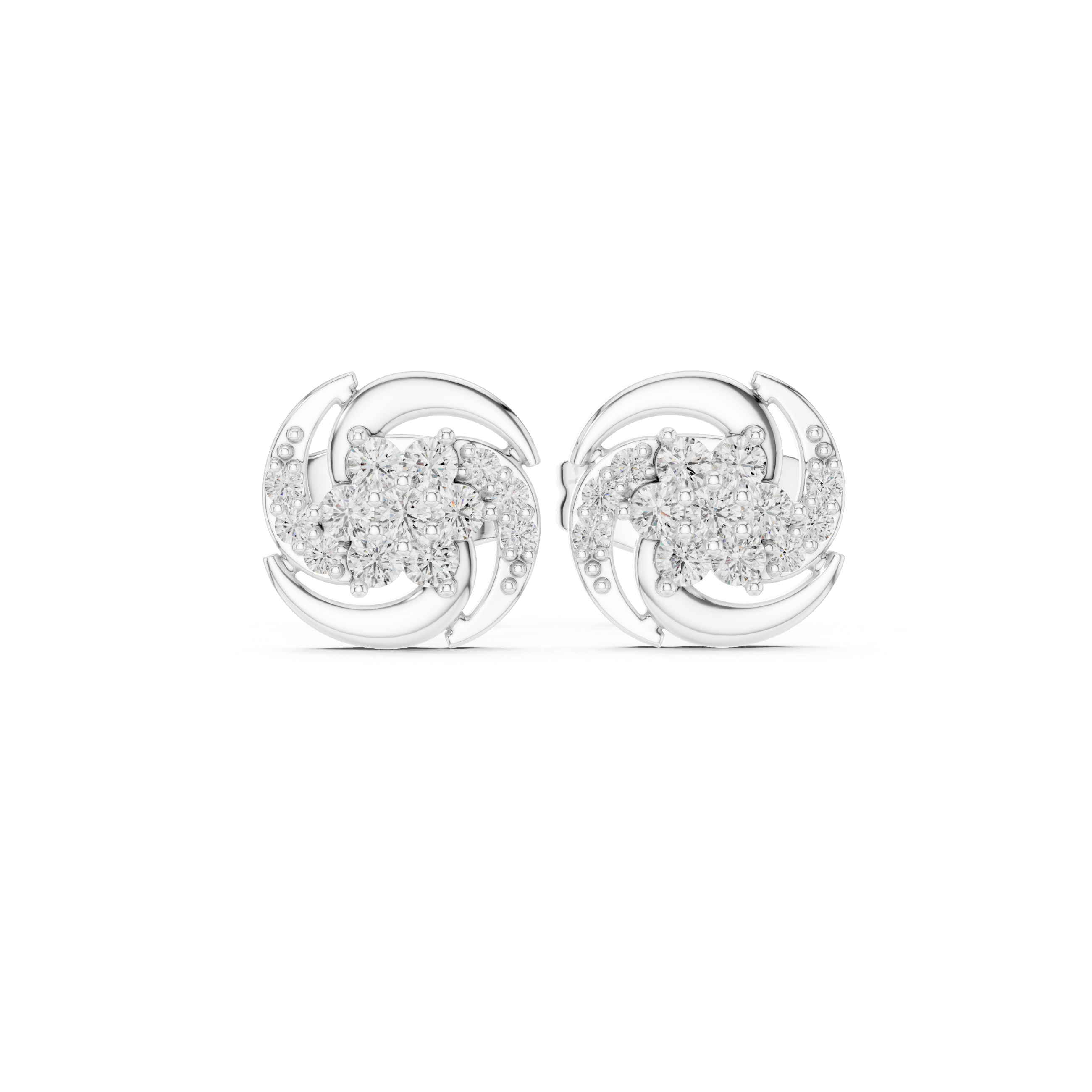 Round Floral Diamond Stud Earrings