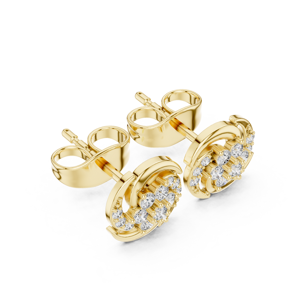 Round Floral Diamond Stud Earrings