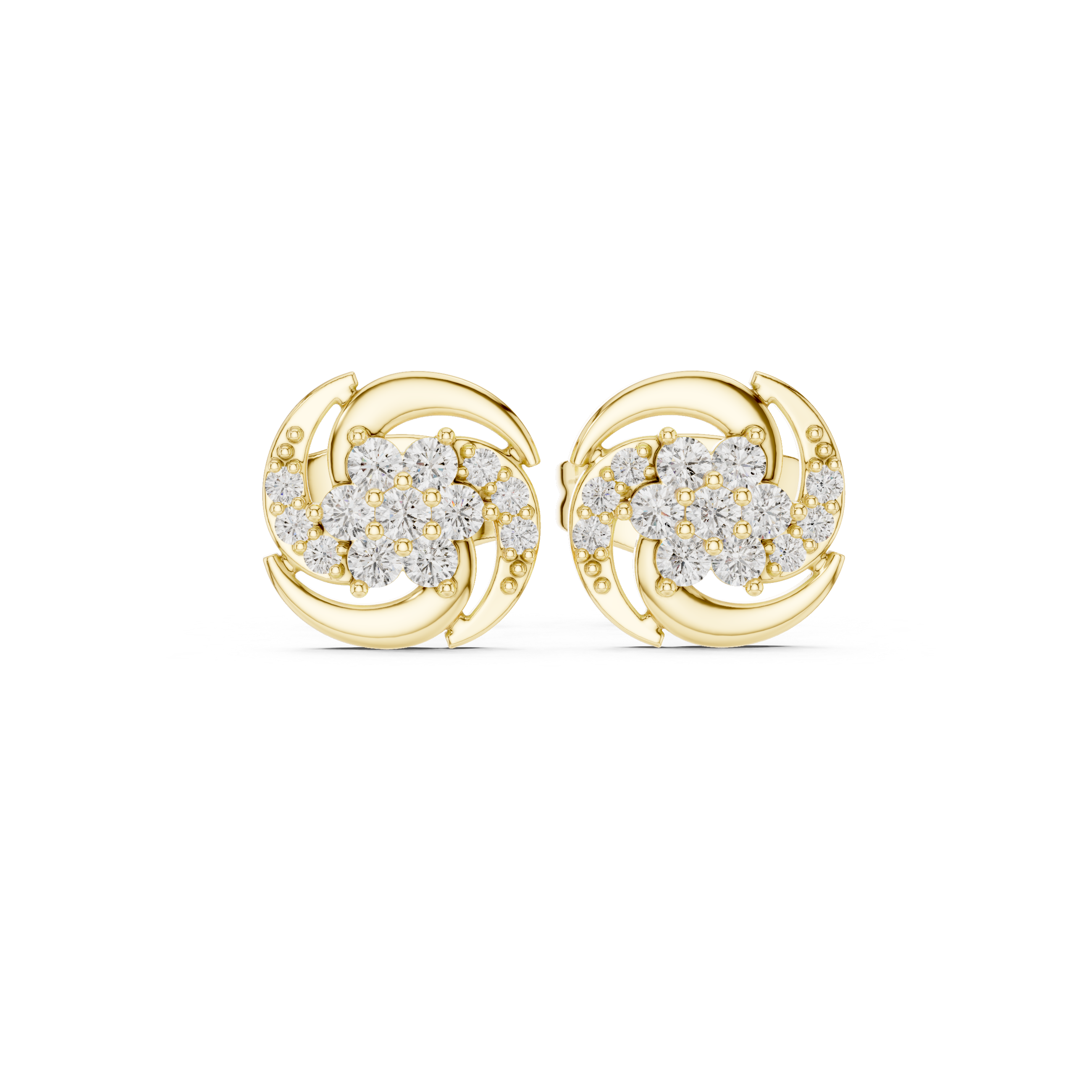 Round Floral Diamond Stud Earrings