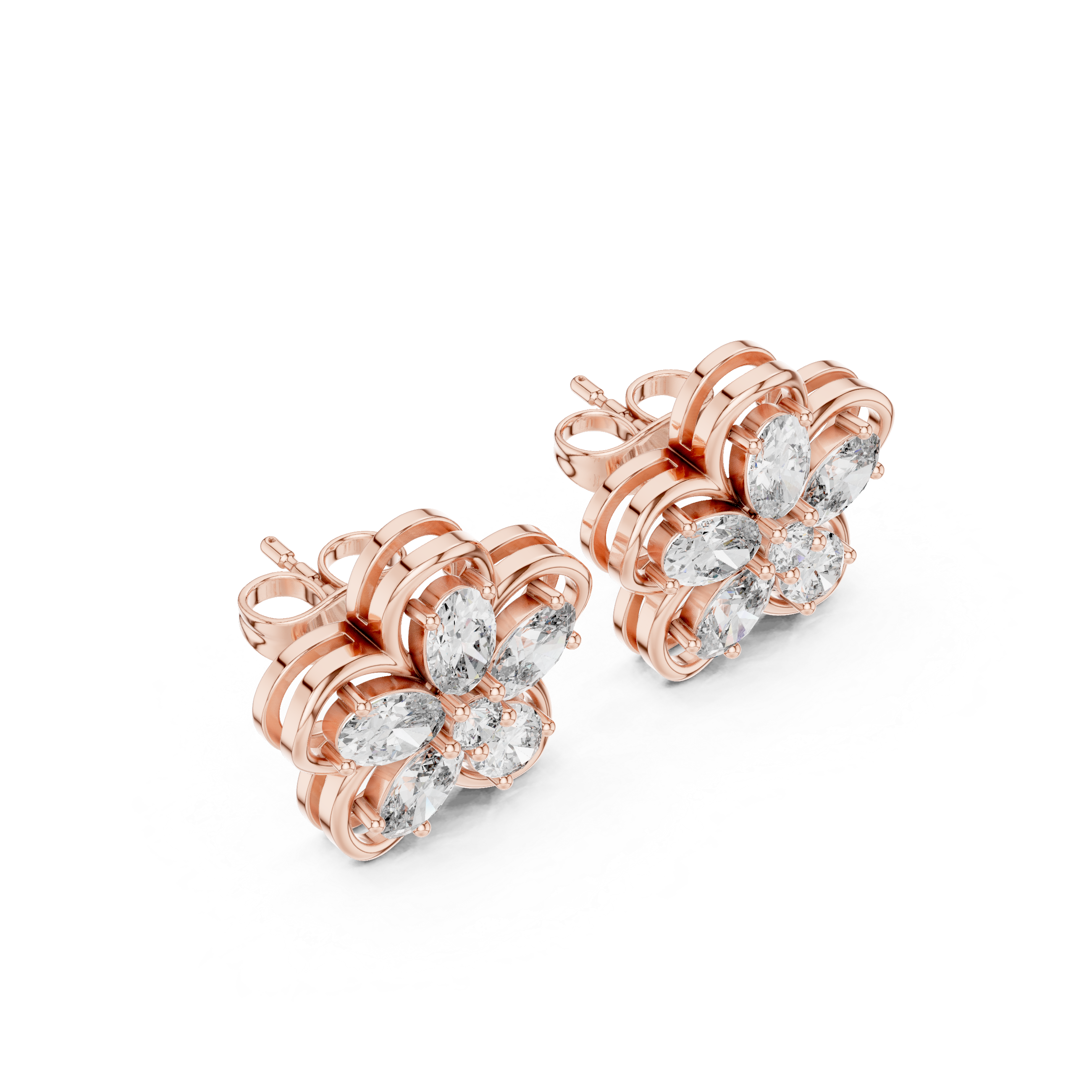 Floral Diamond Stud Earrings