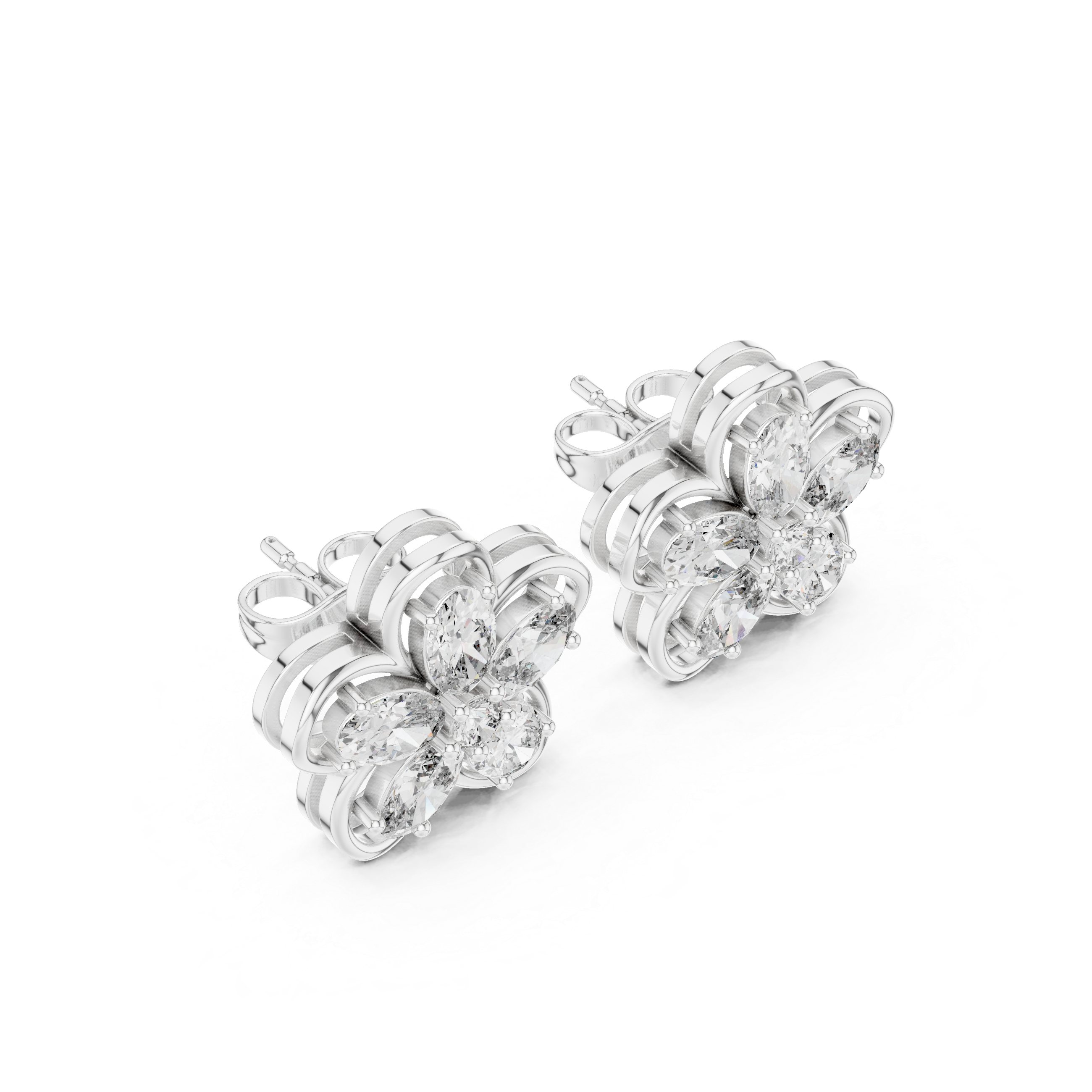Floral Diamond Stud Earrings