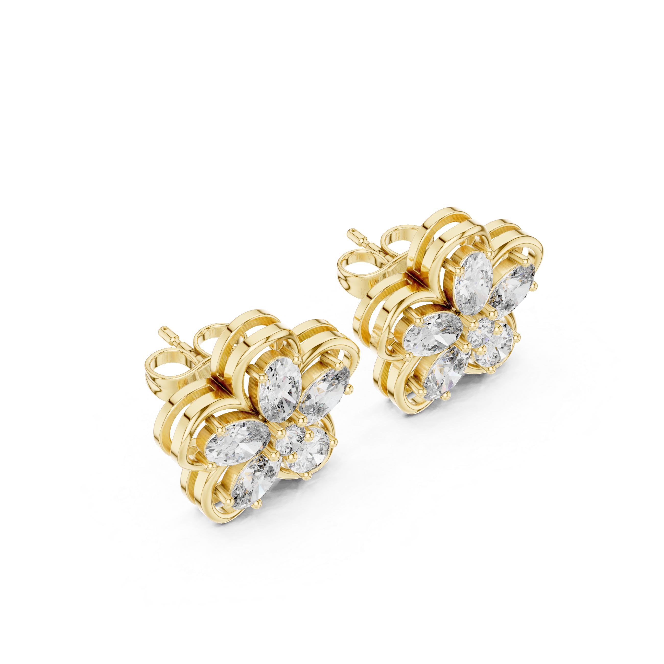 Floral Diamond Stud Earrings