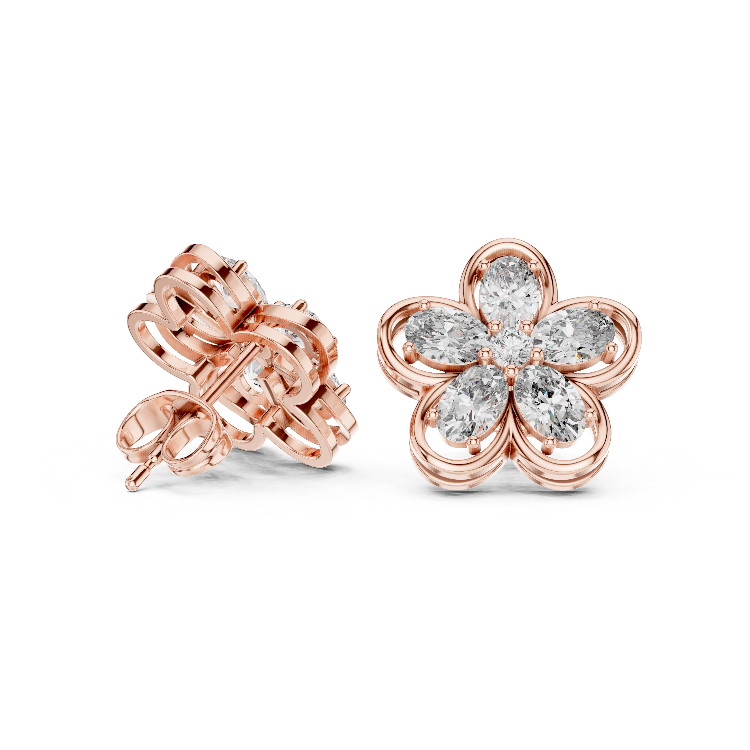 Floral Diamond Stud Earrings