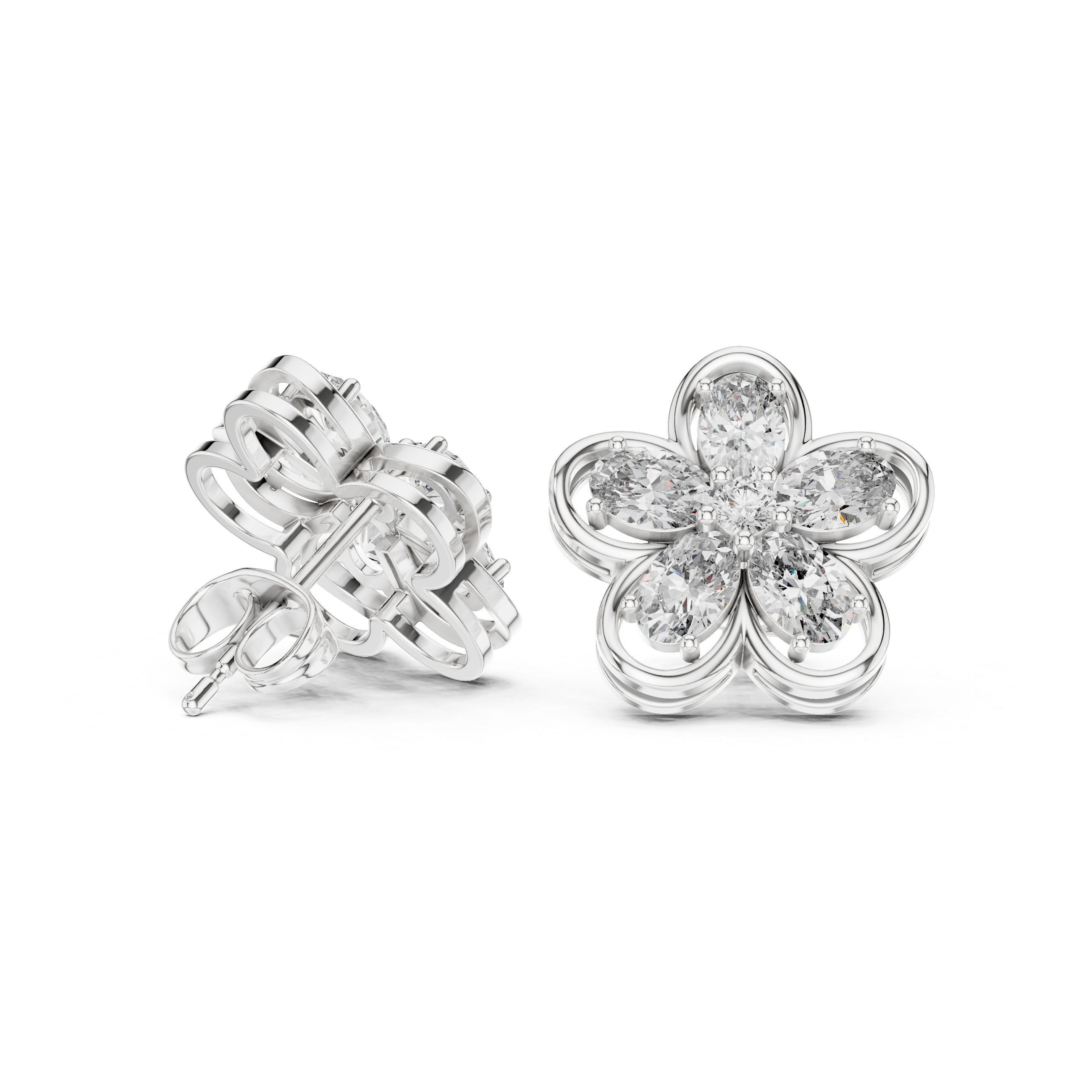 Floral Diamond Stud Earrings