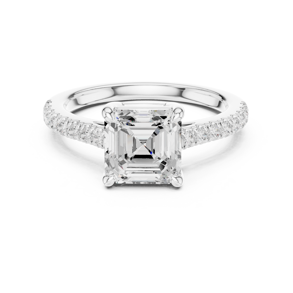 Asscher Cut Diamond Hidden Halo Engagement Ring