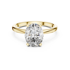 Oval solitaire diamond ring in 14k yellow gold, front view showcasing classic prong setting