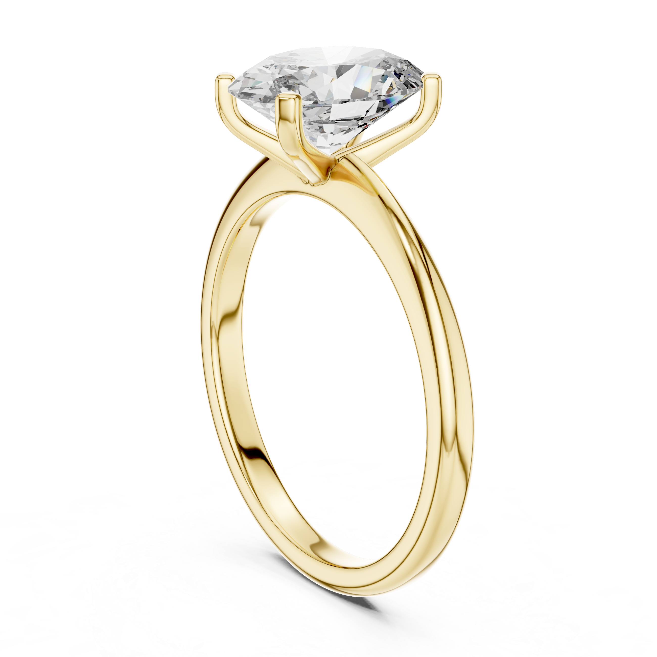 Top view of oval solitaire diamond ring in yellow gold emphasizing sparkling center stone