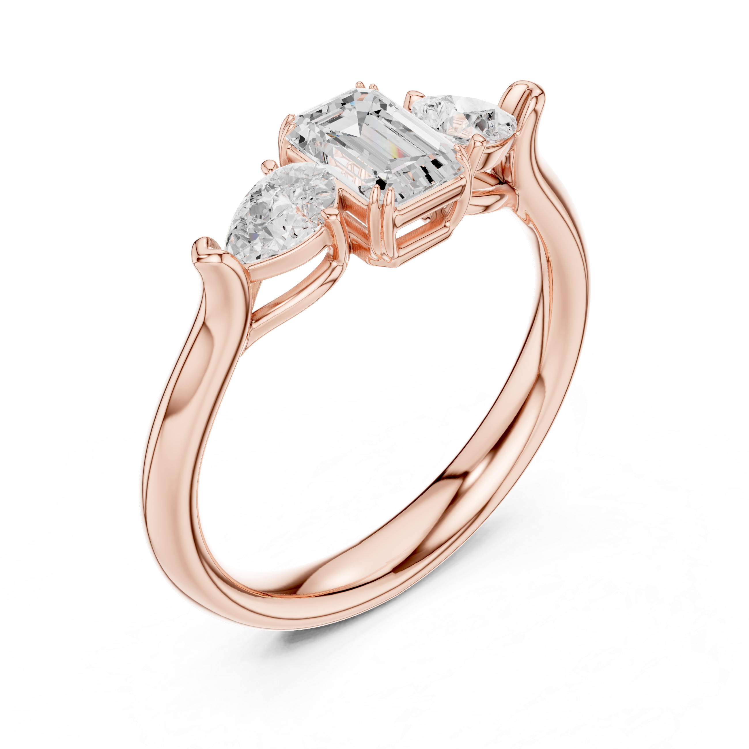 Emerald cut three stone diamond ring