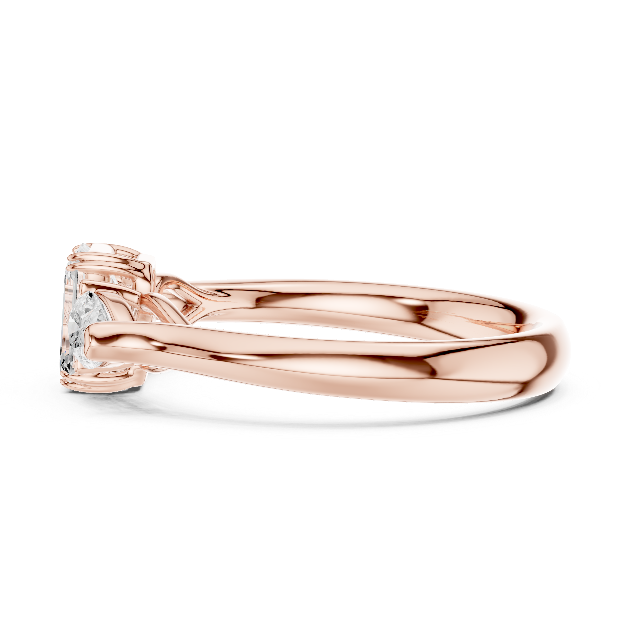 Emerald cut three stone diamond ring