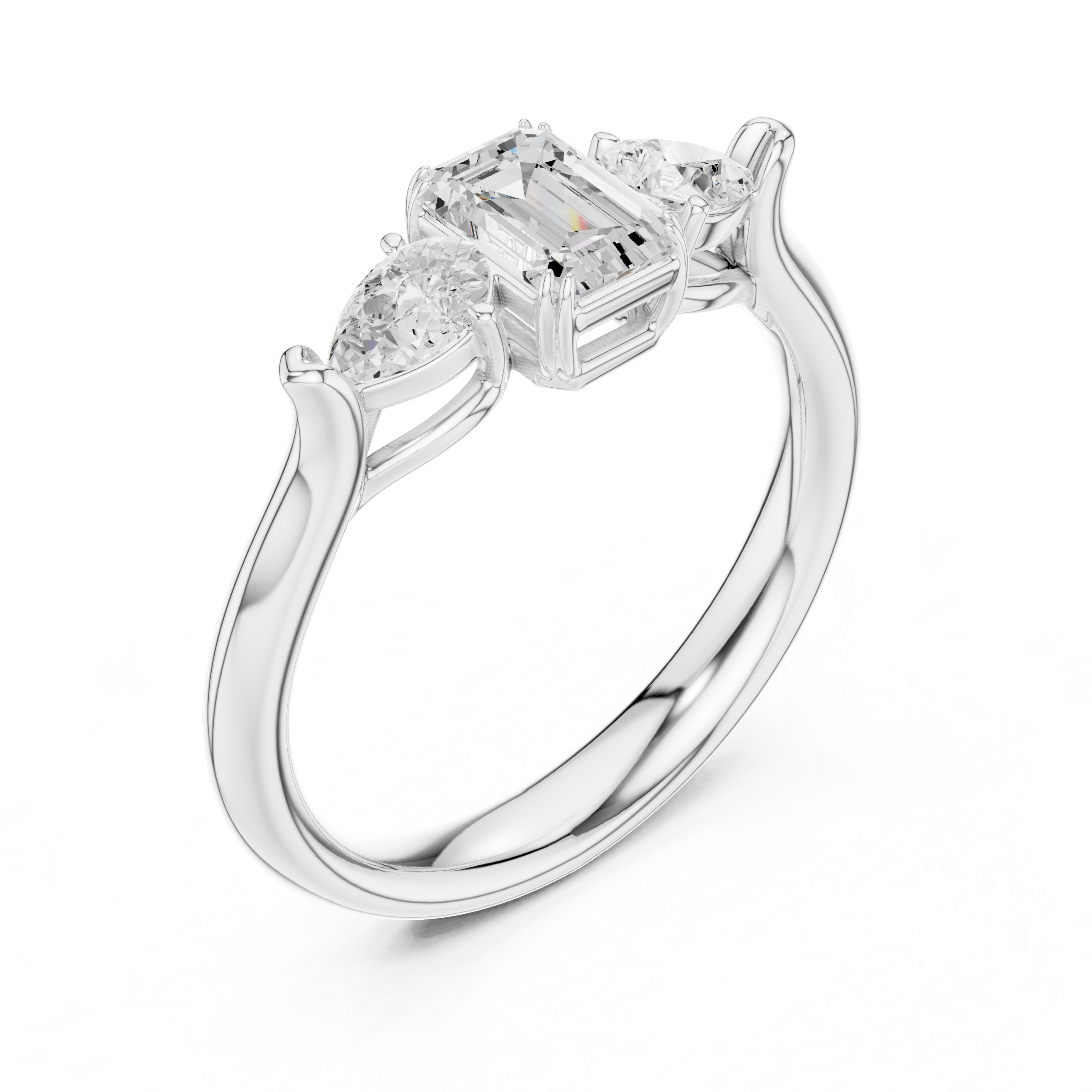 Emerald cut three stone diamond ring