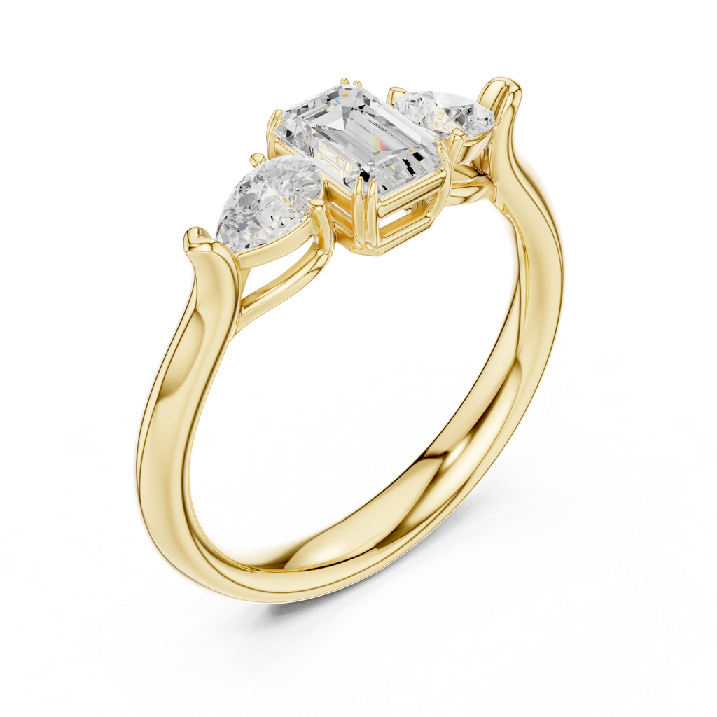 Emerald cut three stone diamond ring