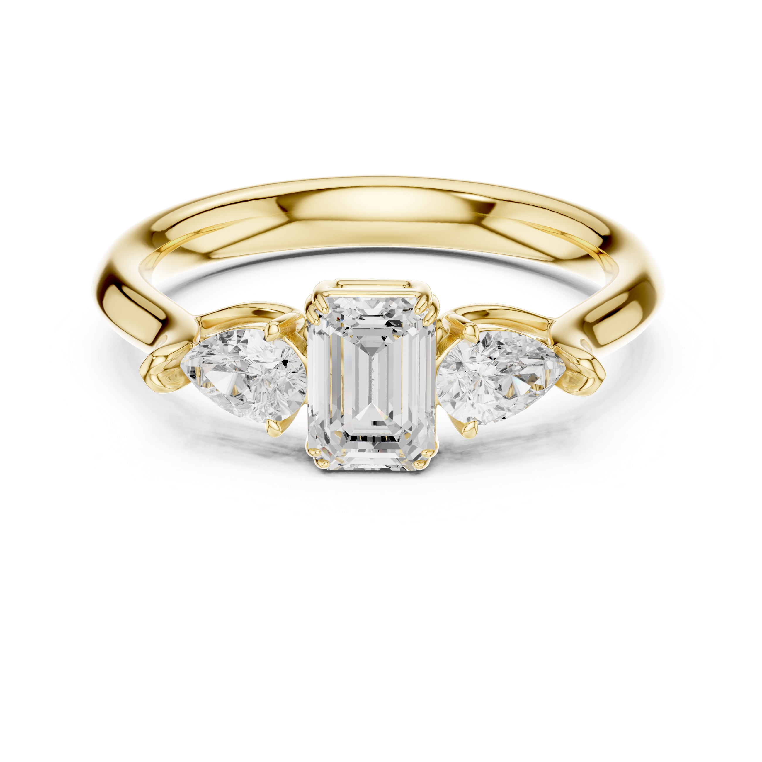 Emerald cut three stone diamond ring