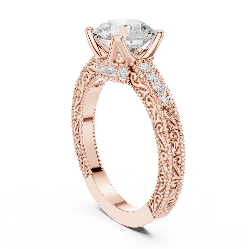 Round Solitaire Cathedral Pavé Engagement Ring