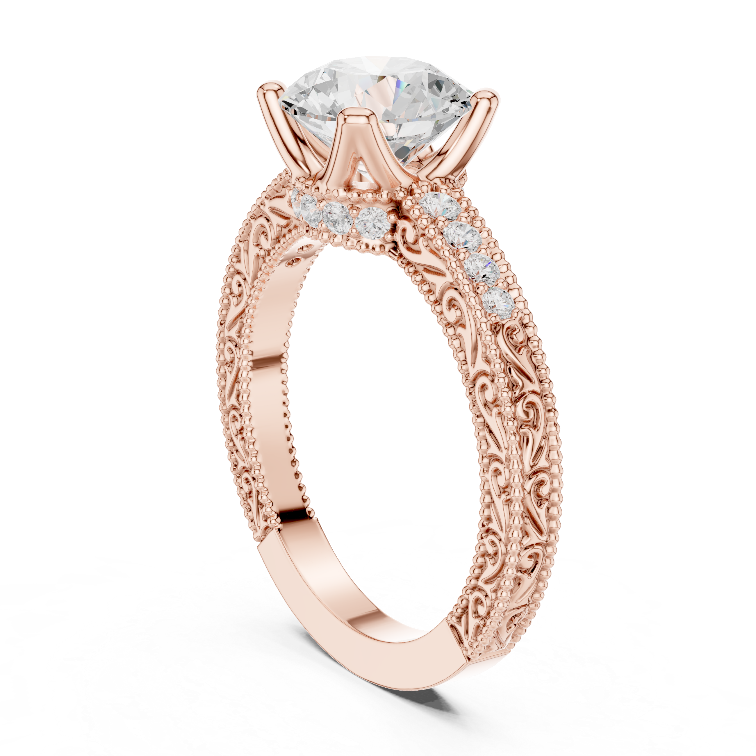 Round Solitaire Cathedral Pavé Engagement Ring