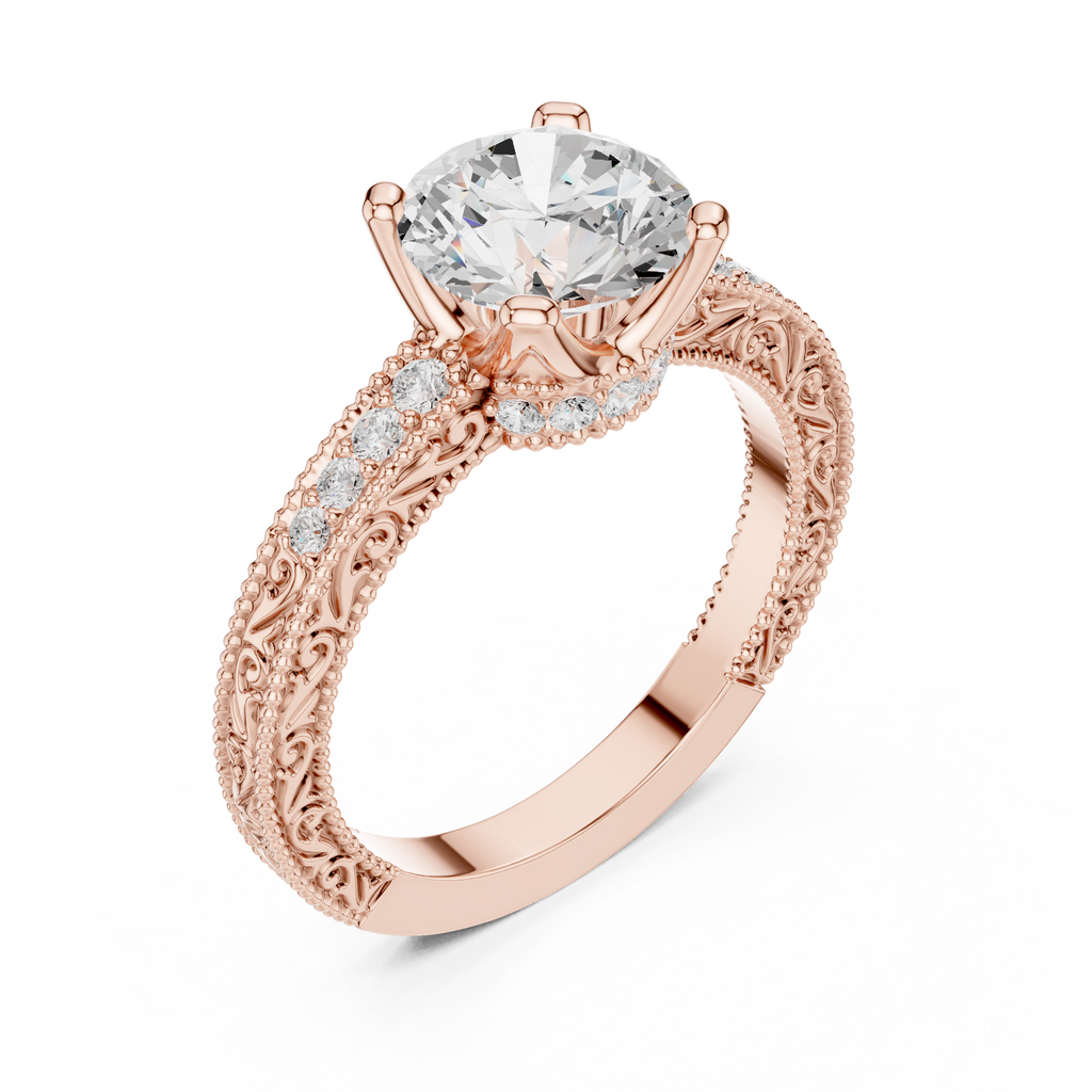 Round Solitaire Cathedral Pavé Engagement Ring