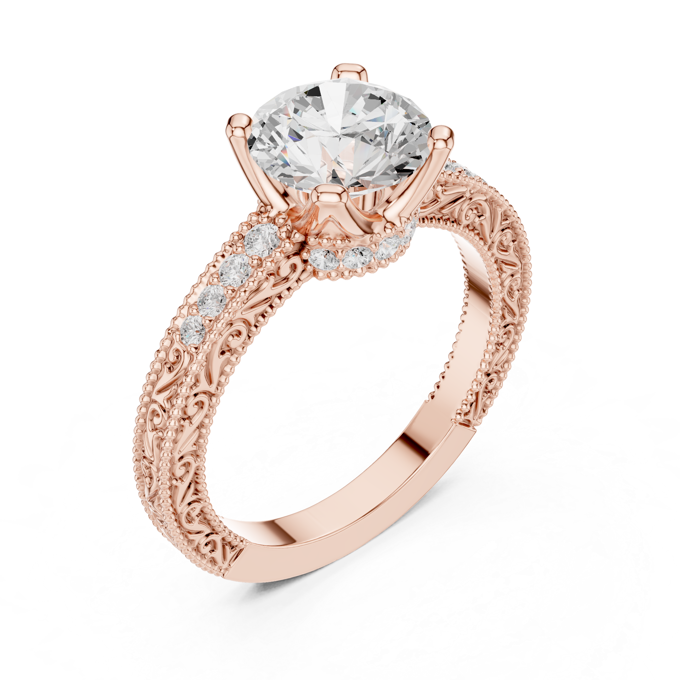 Round Solitaire Cathedral Pavé Engagement Ring