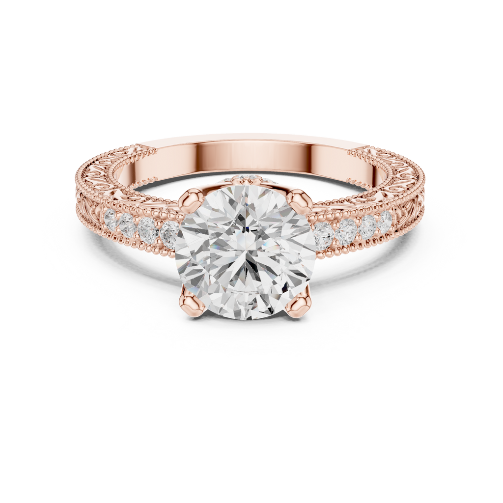 Round Solitaire Cathedral Pavé Engagement Ring