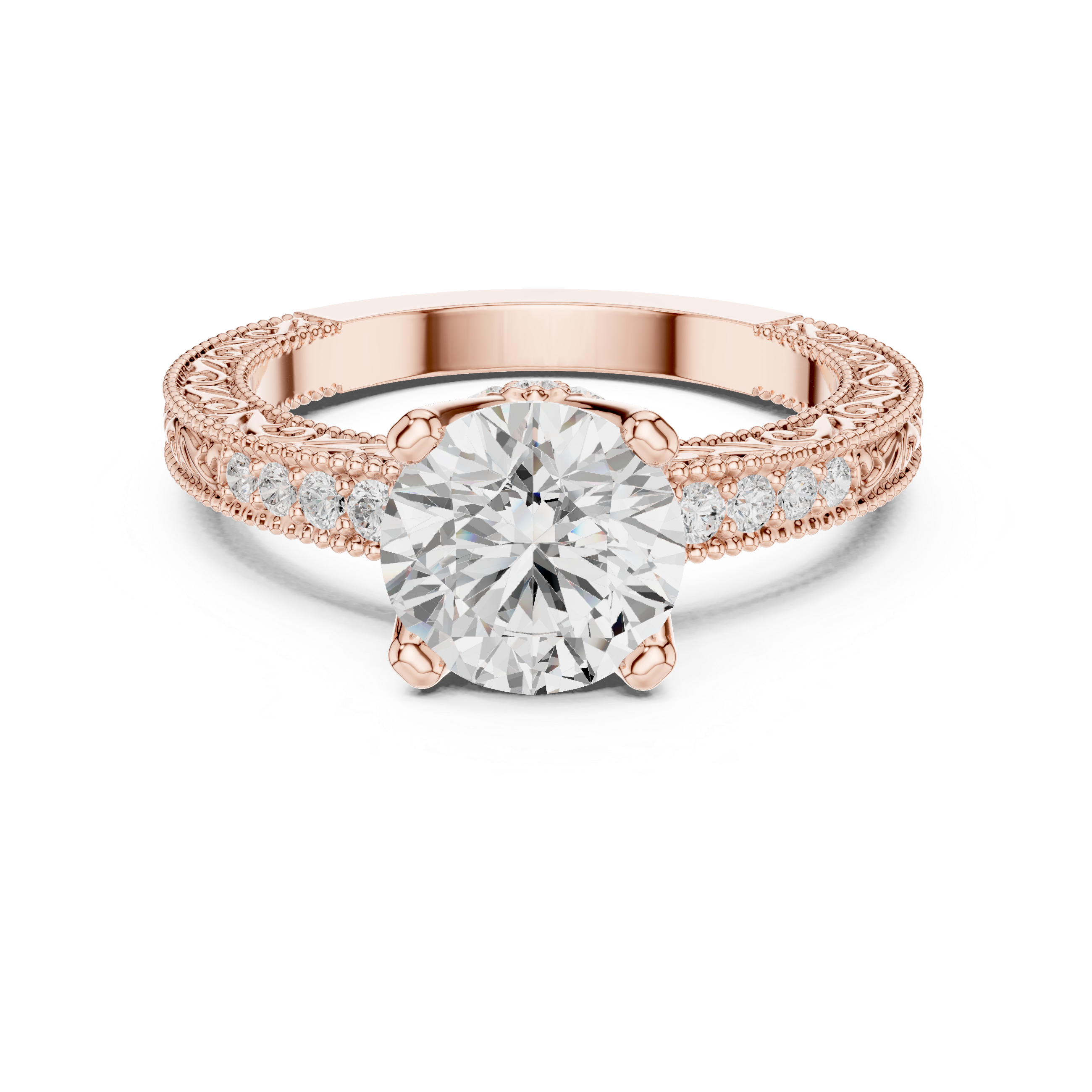 Round Solitaire Cathedral Pavé Engagement Ring