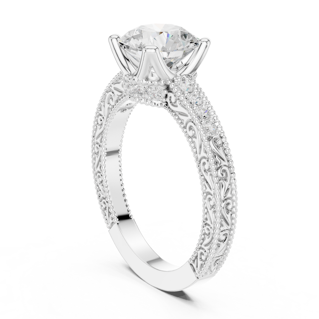 Round Solitaire Cathedral Pavé Engagement Ring