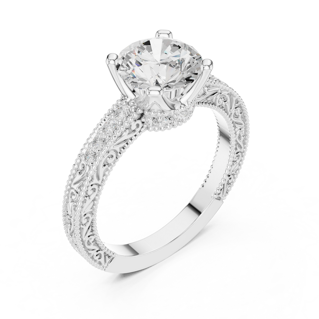 Round Solitaire Cathedral Pavé Engagement Ring