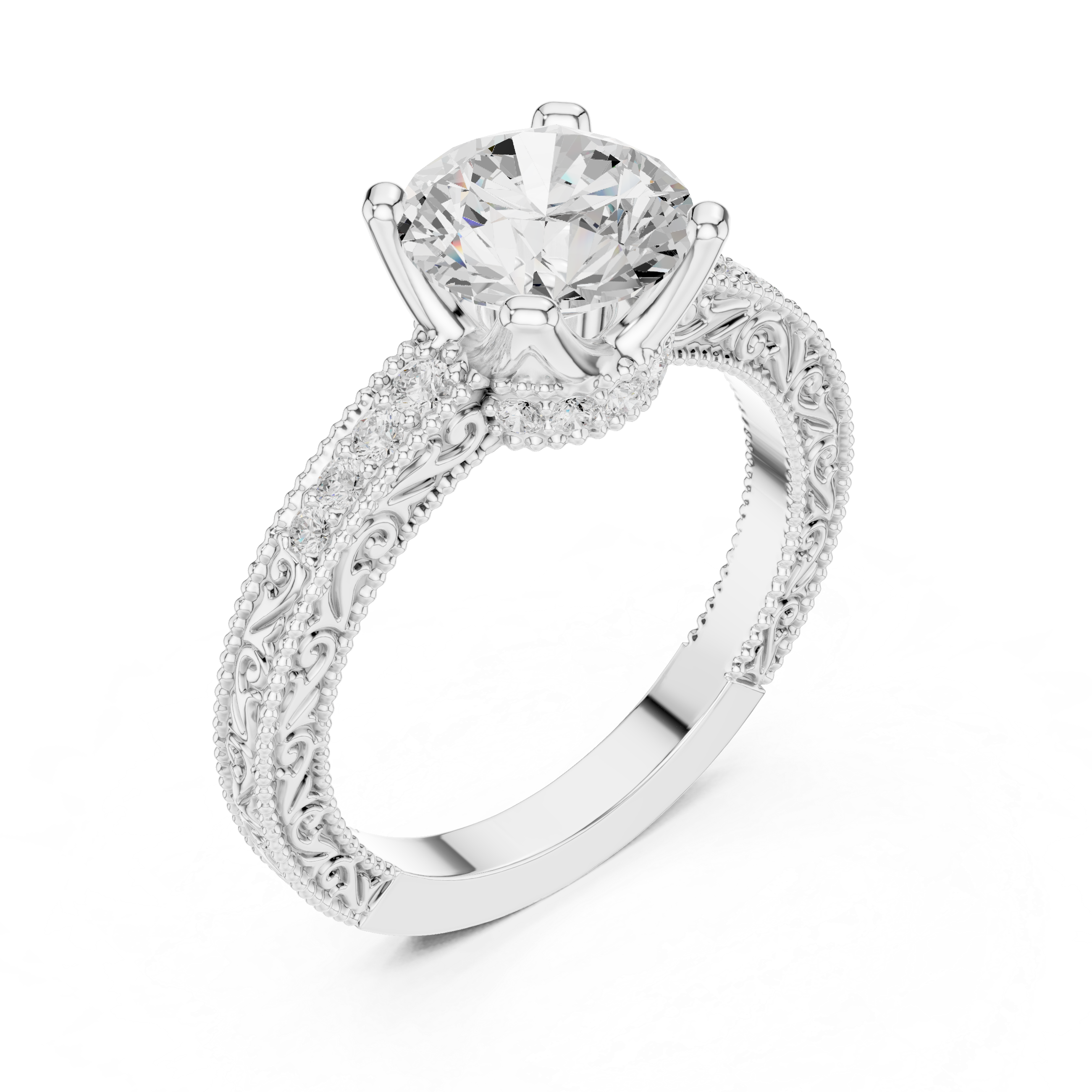 Round Solitaire Cathedral Pavé Engagement Ring