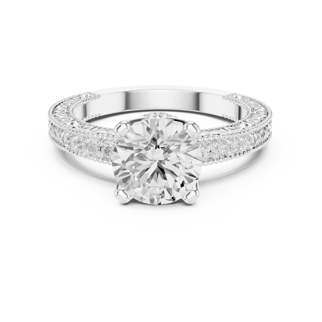 Round Solitaire Cathedral Pavé Engagement Ring