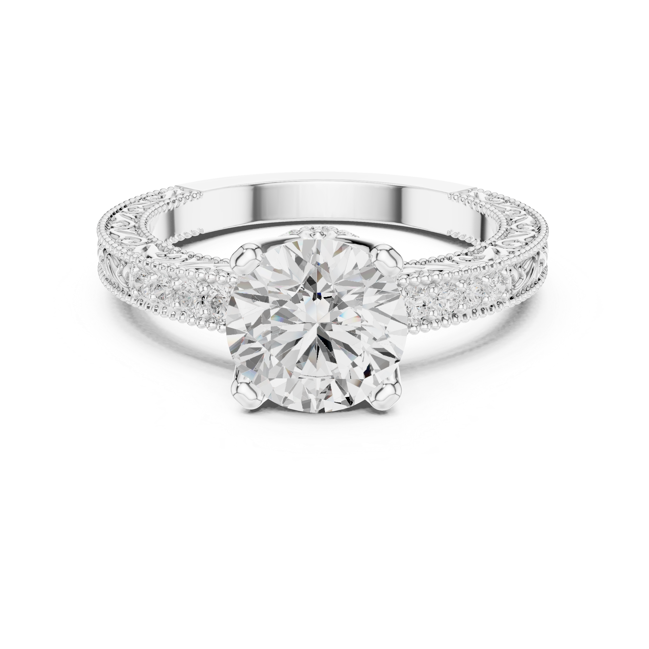 Round Solitaire Cathedral Pavé Engagement Ring