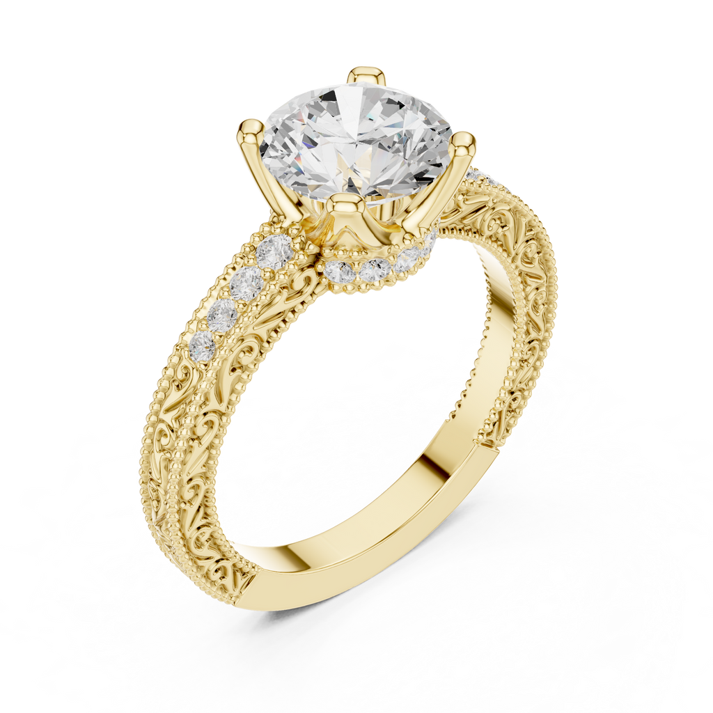 Round Solitaire Cathedral Pavé Engagement Ring