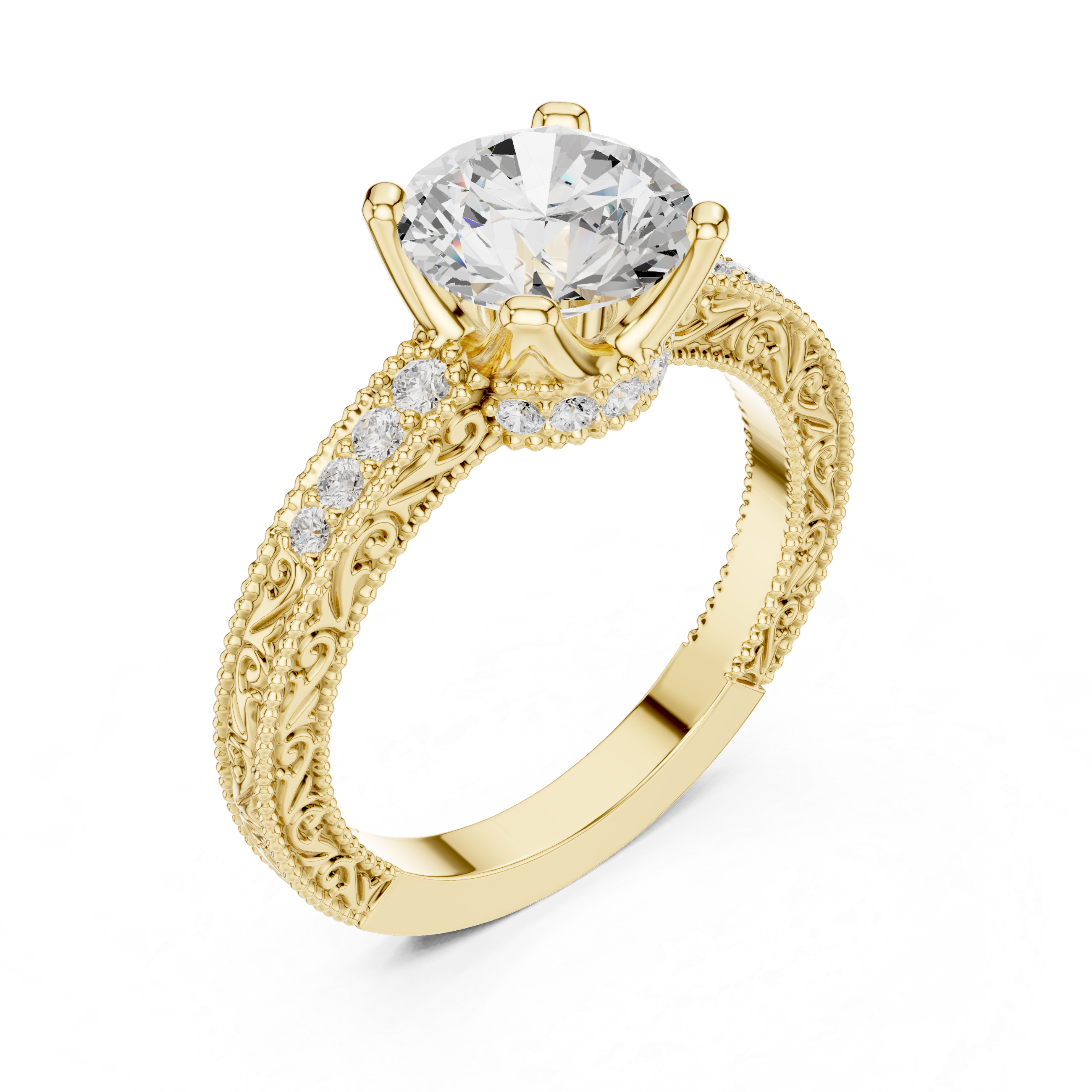 Round Solitaire Cathedral Pavé Engagement Ring