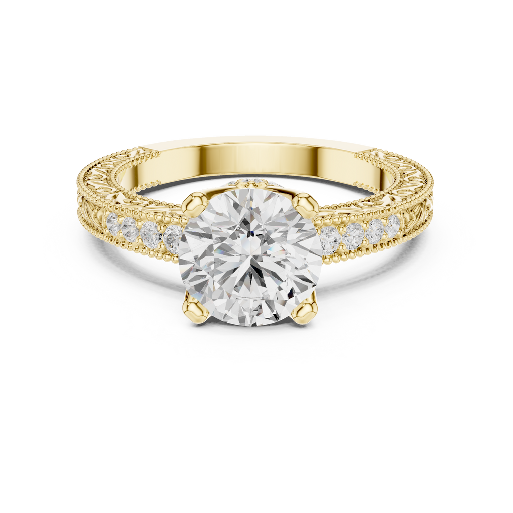 Round Solitaire Cathedral Pavé Engagement Ring