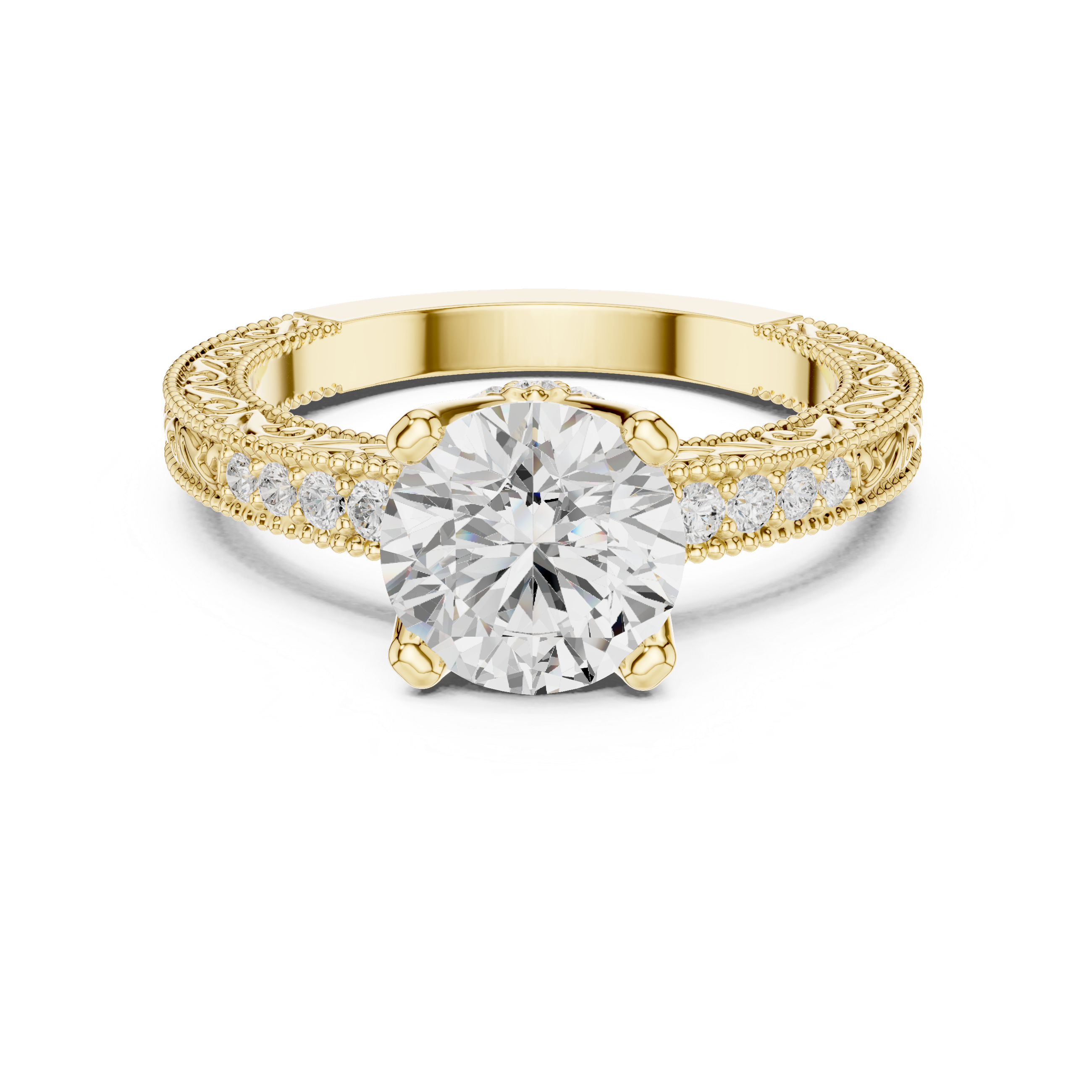 Round Solitaire Cathedral Pavé Engagement Ring