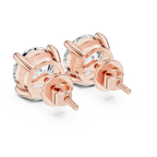 Back top view of rose gold diamond stud earrings displaying open basket setting and secure post construction