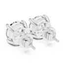 Back top angle of white gold diamond stud earrings showing open basket construction and smooth post backing