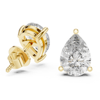 Gold earrings with clear gemstones on a white background