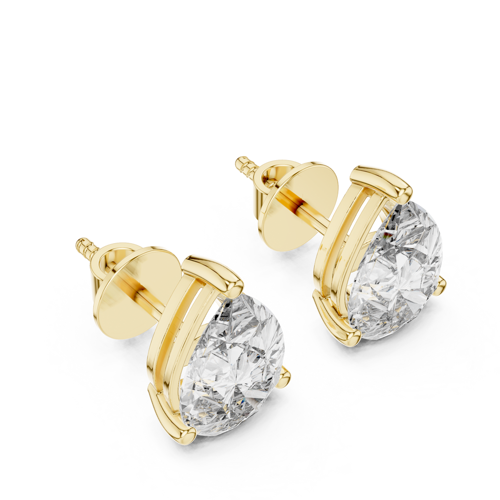Gold earrings with clear gemstones on a white background