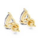 Gold earrings with clear gemstones on a white background