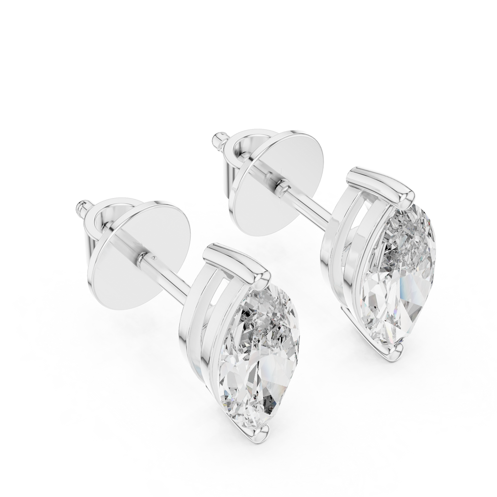 White gold marquise solitaire stud earring side view highlighting diamond elevation and balanced minimal design
