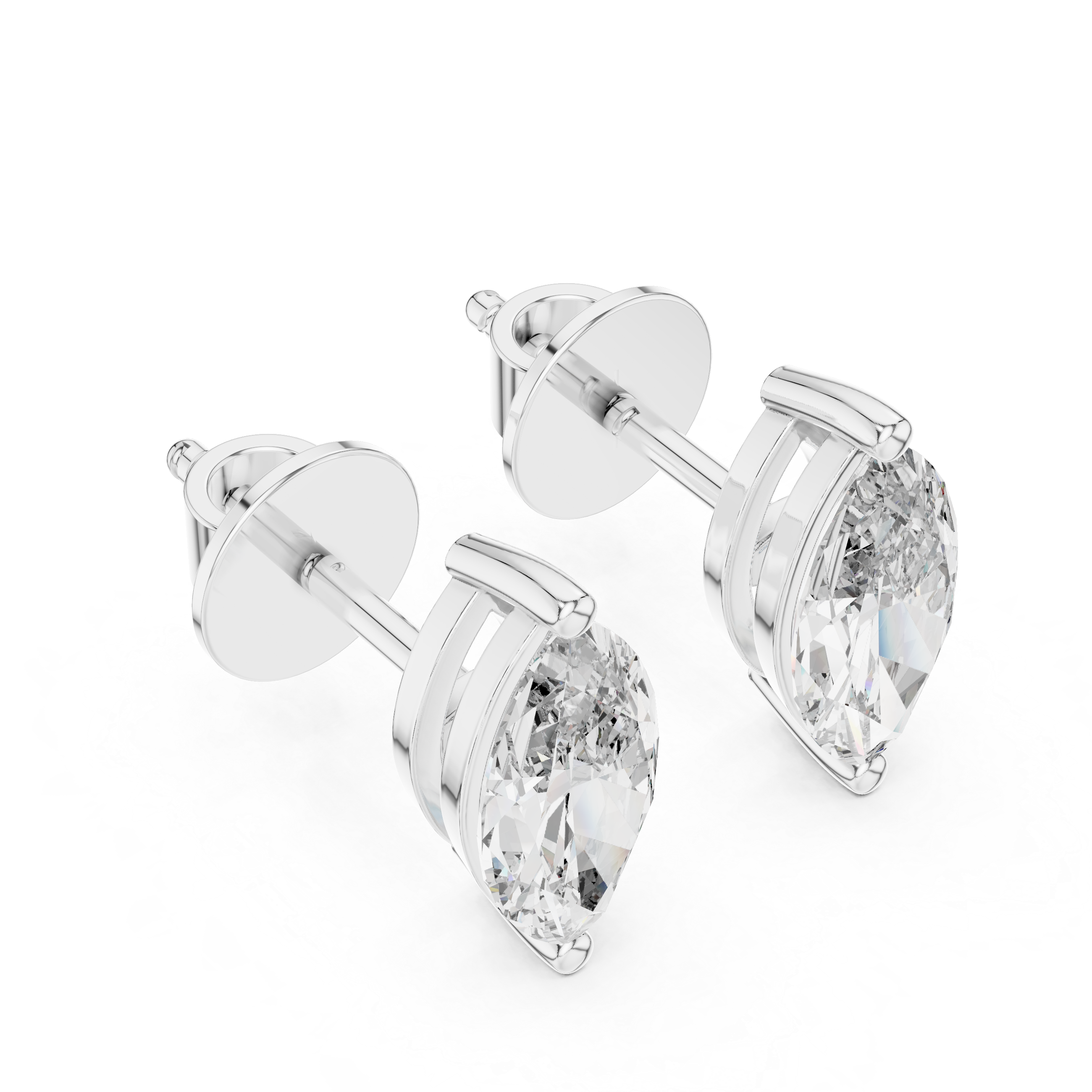 White gold marquise solitaire stud earring side view highlighting diamond elevation and balanced minimal design