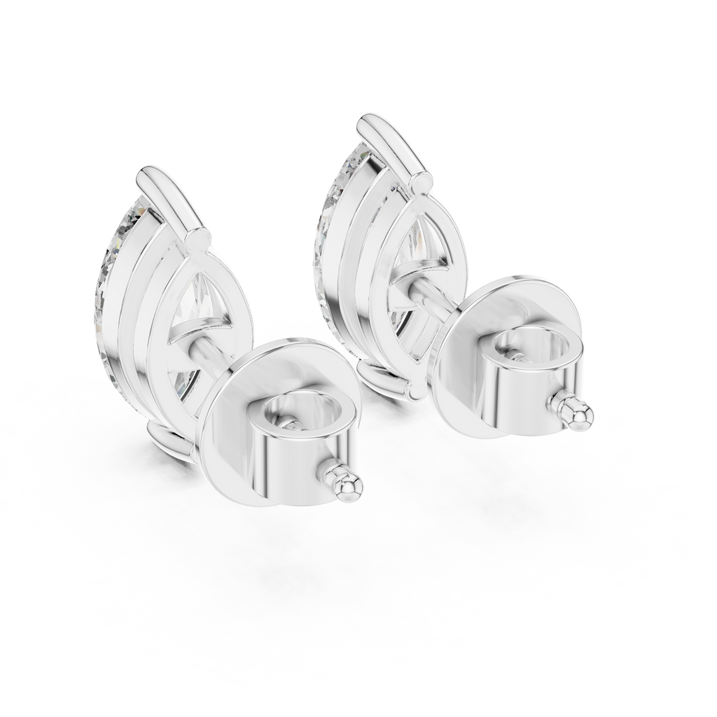 White gold marquise solitaire stud earring back angle showcasing clean finishing and secure post setting