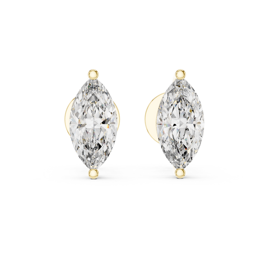 Pair of marquise-shaped crystal earrings with gold accents on a white background