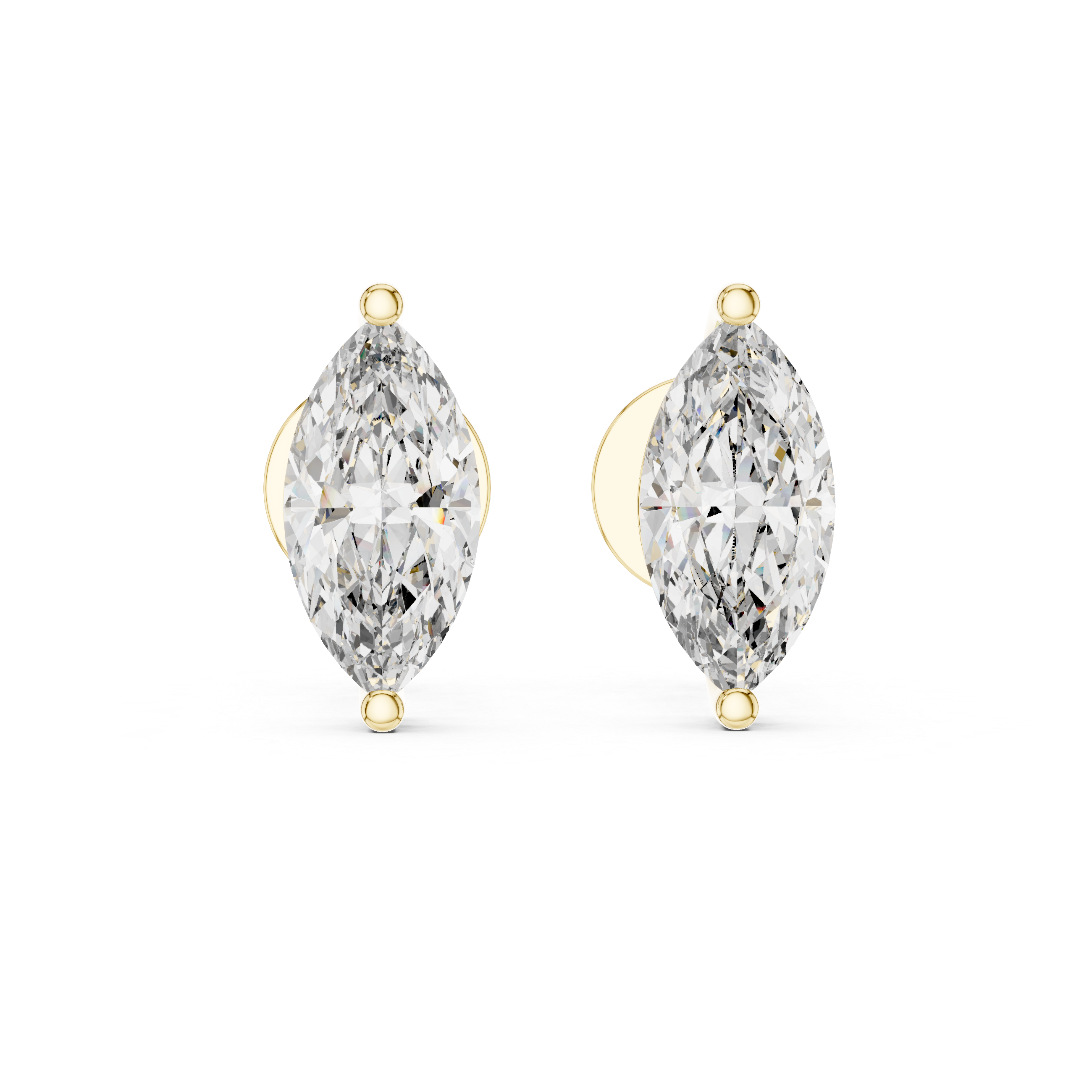 Pair of marquise-shaped crystal earrings with gold accents on a white background