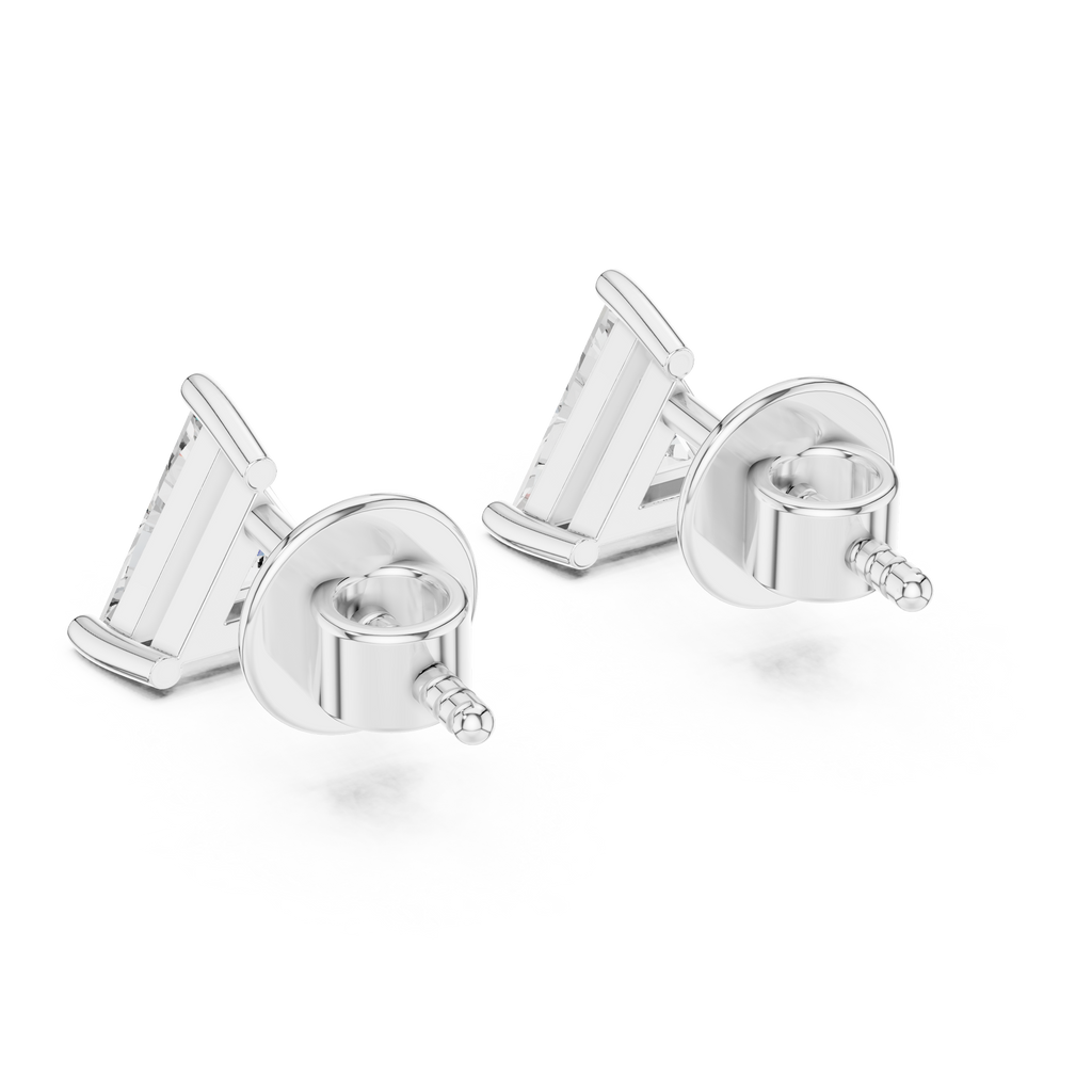 White gold trillion diamond stud earrings featuring secure screw-back fastening
