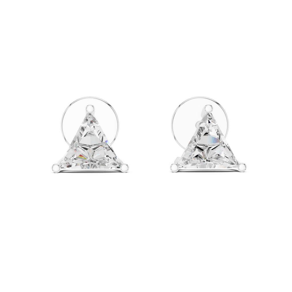 Trillion cut diamond stud earrings in white gold with modern geometric design