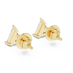 Yellow gold trillion diamond stud earrings with comfortable screw-back post